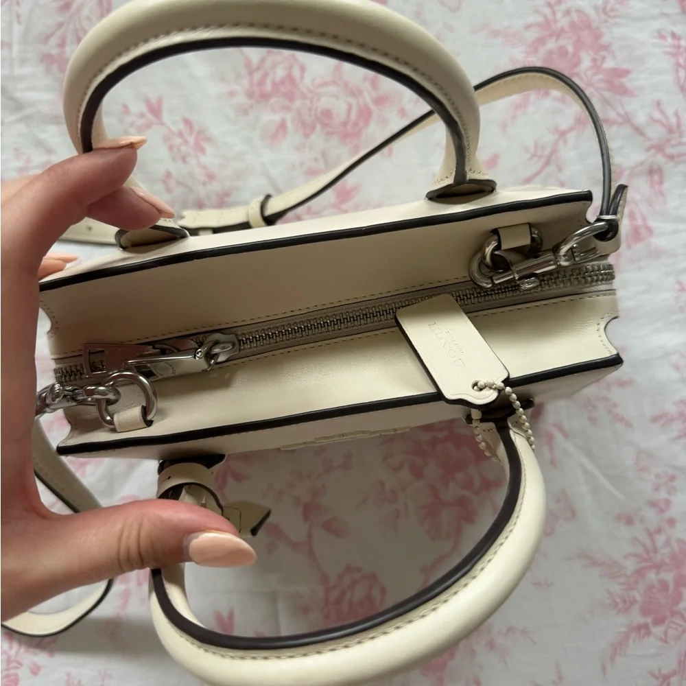 Coach Cream Leather Top-Handle Satchel with Crossbody Strap